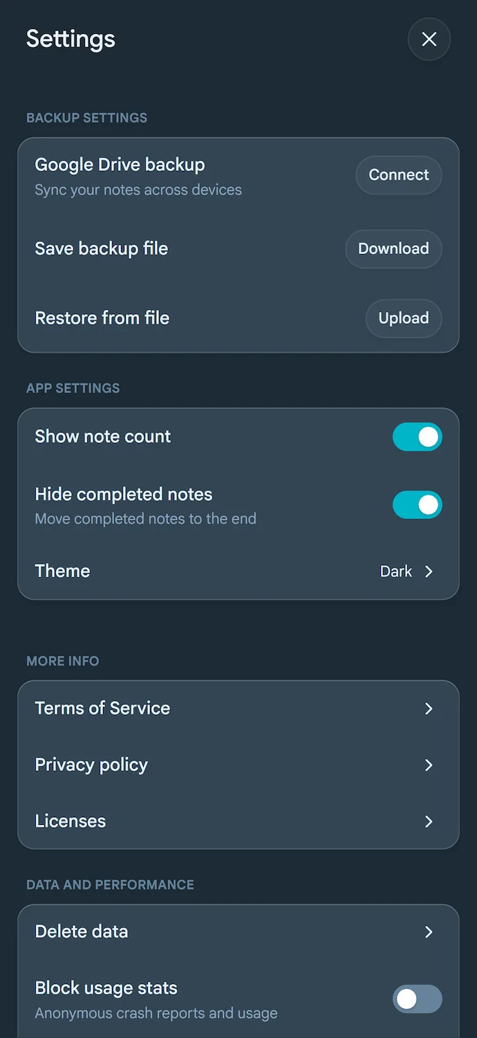 Nest Note Privacy and Sync Settings